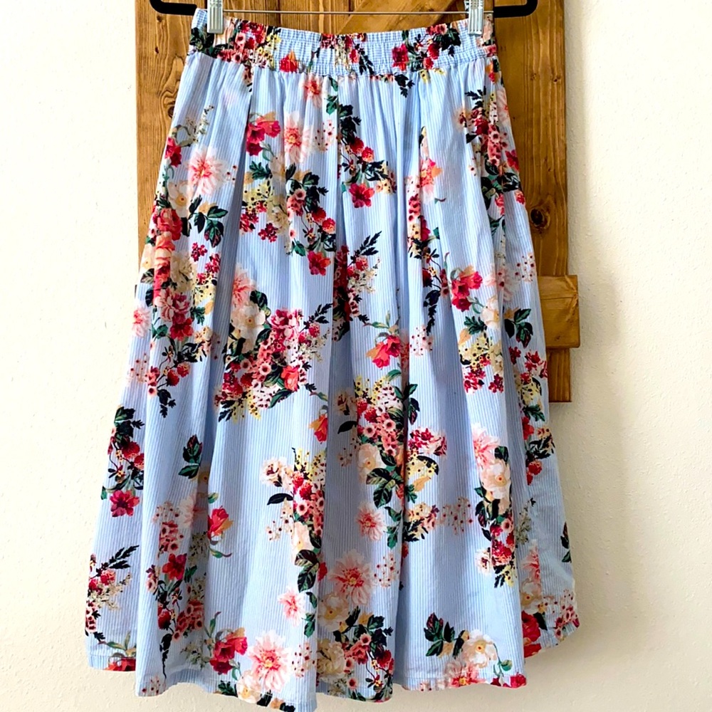 Tommy Hilfiger Floral-Print Cotton Midi Skirt SZ S